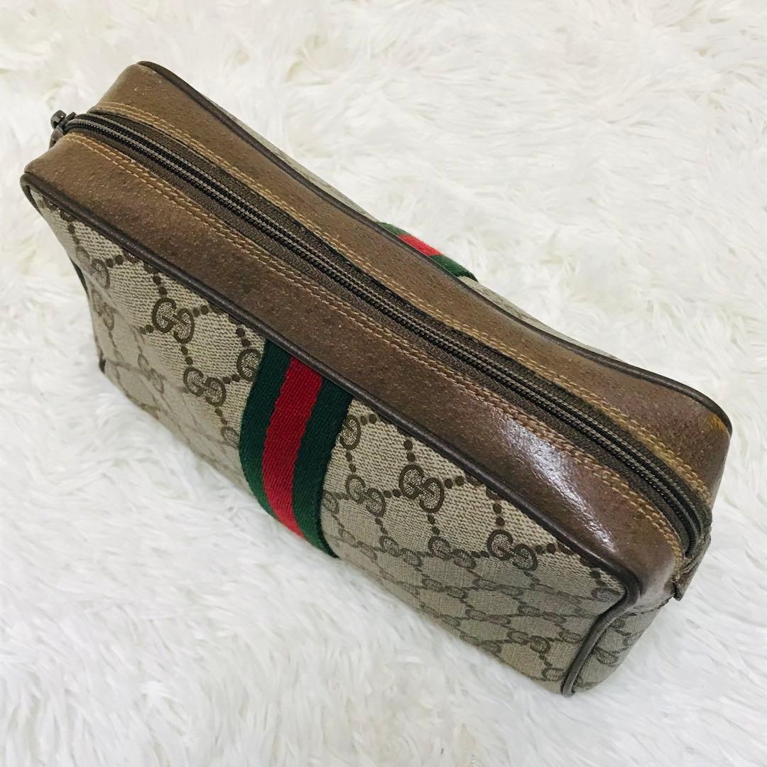 【美品】グッチ クラッチバッグ シェリーライン GG PVC インターロッキング