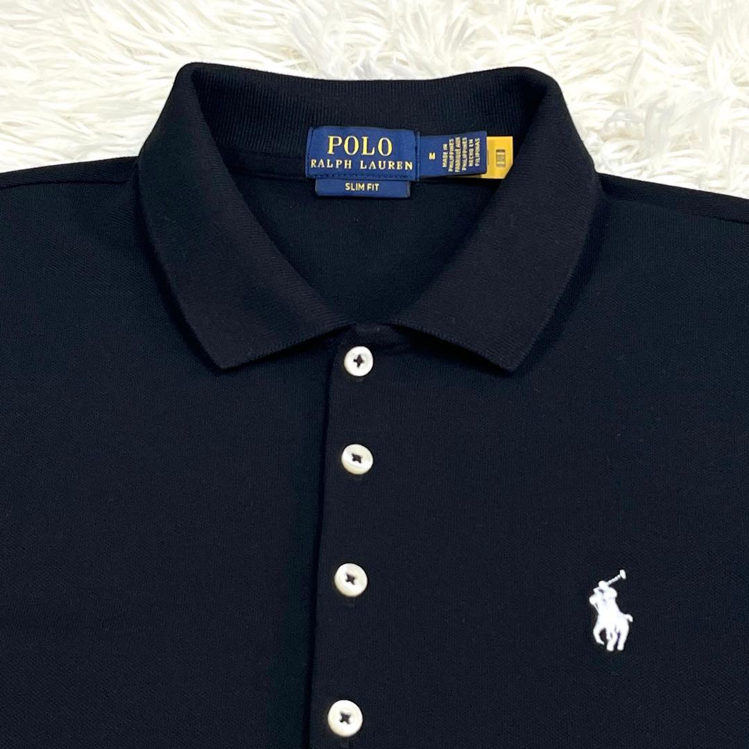 『極美品』ラルフローレン 現行QRタグスリムフィットストレッチポロシャツブラック