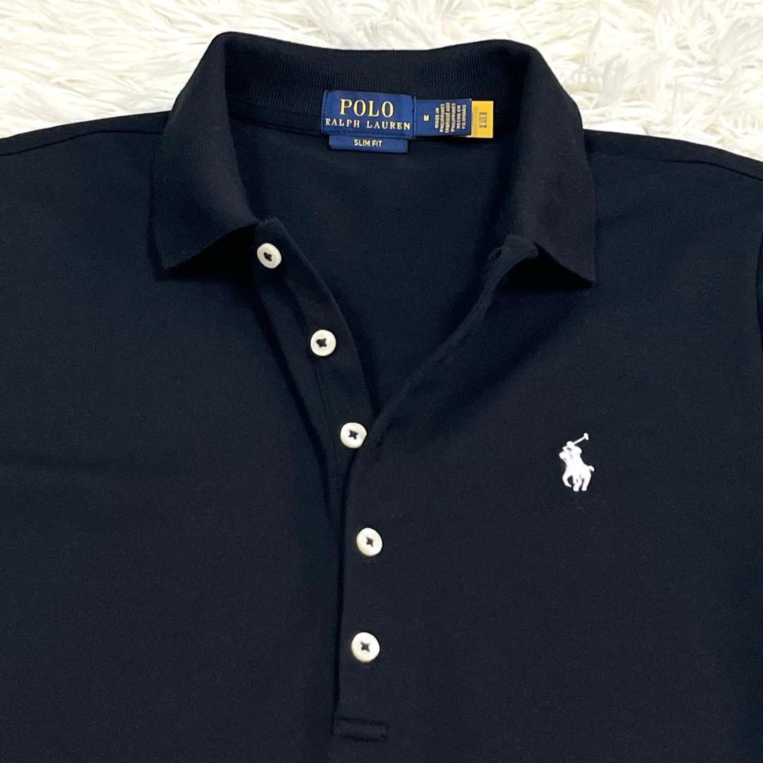 『極美品』ラルフローレン 現行QRタグスリムフィットストレッチポロシャツブラック