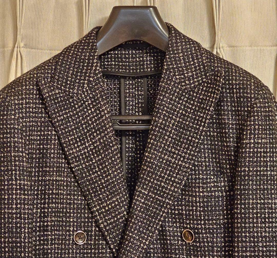 【美品】canonico tweedダブルブレストジャケット 濃紺×グレー
