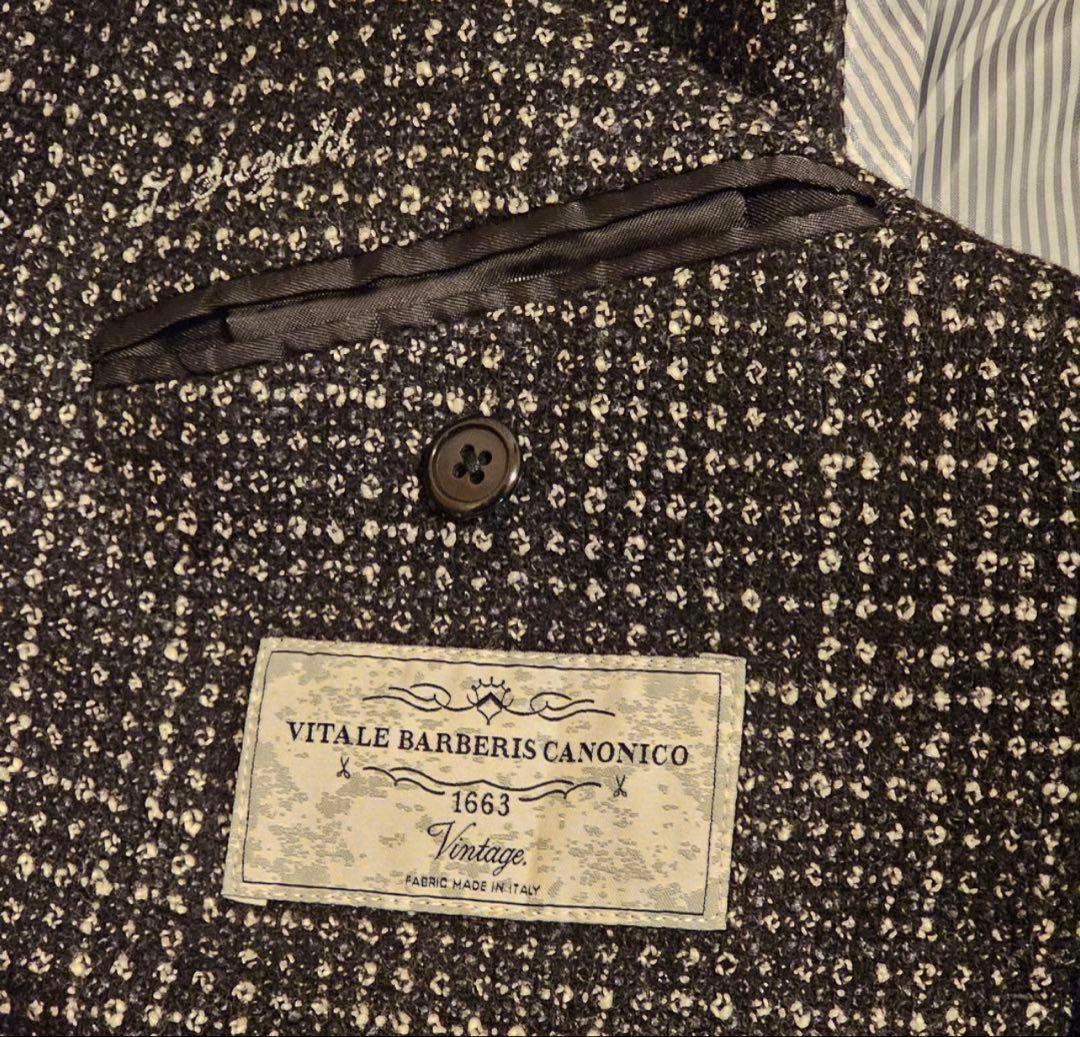 【美品】canonico tweedダブルブレストジャケット 濃紺×グレー