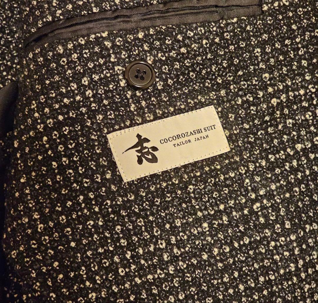 【美品】canonico tweedダブルブレストジャケット 濃紺×グレー