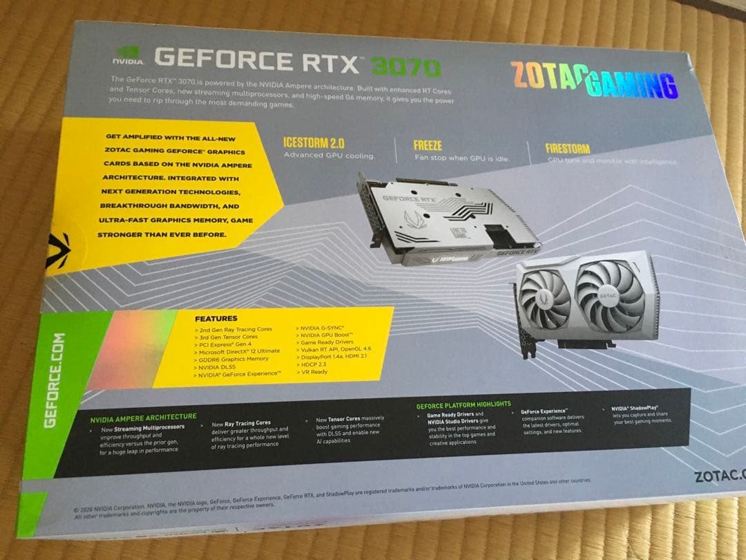 ZOTAC GEFORCE RTX 3070 8GB ホワイト　動作品