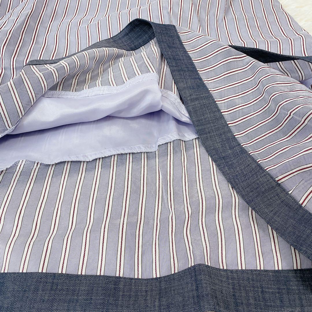 極美品　エムズグレイシー　デニム切替　ストライプ　ノースリーブワンピース　現行