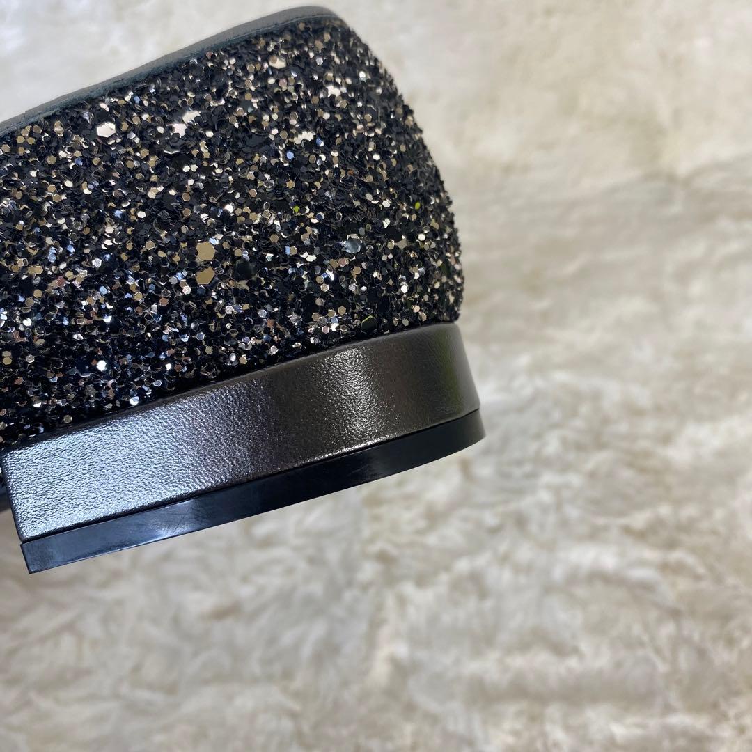 サルヴァトーレフェラガモ　フラット　グリッター ラメ　シルバー　ブラック　24