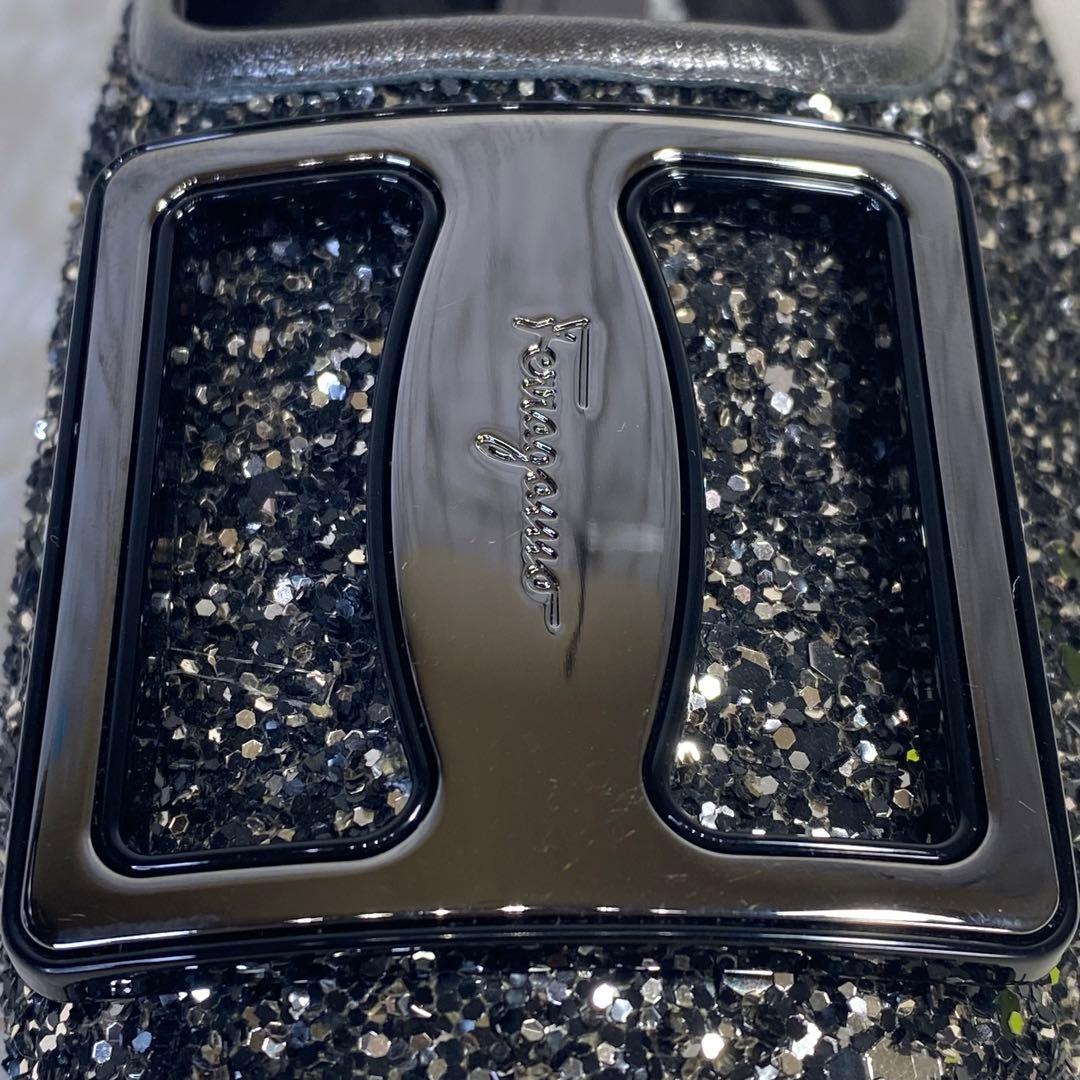 サルヴァトーレフェラガモ　フラット　グリッター ラメ　シルバー　ブラック　24