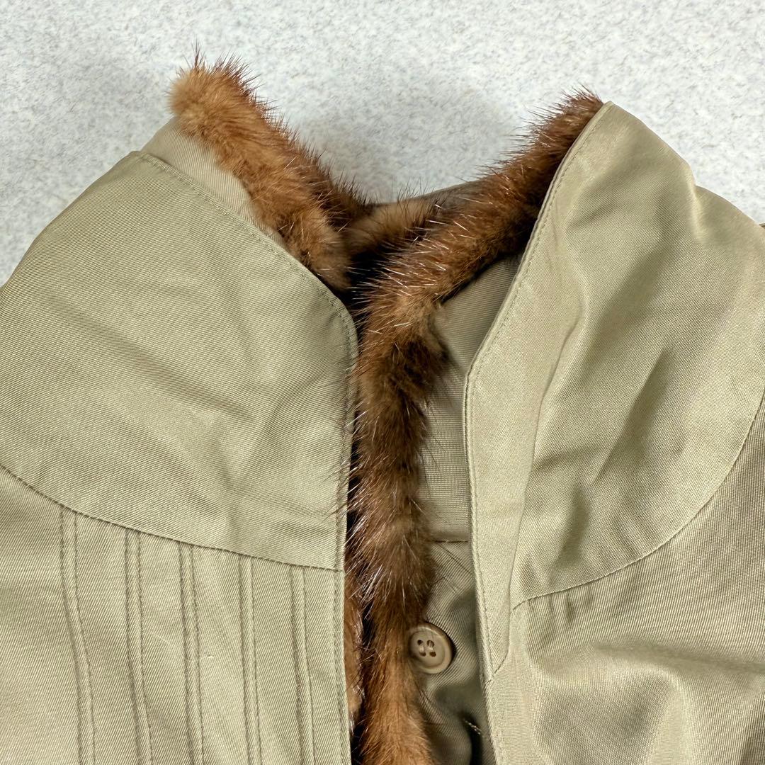 カネボウシルク　毛皮ライナー付き　スタンドカラー　ロングコート　ラム/ミンク　絹