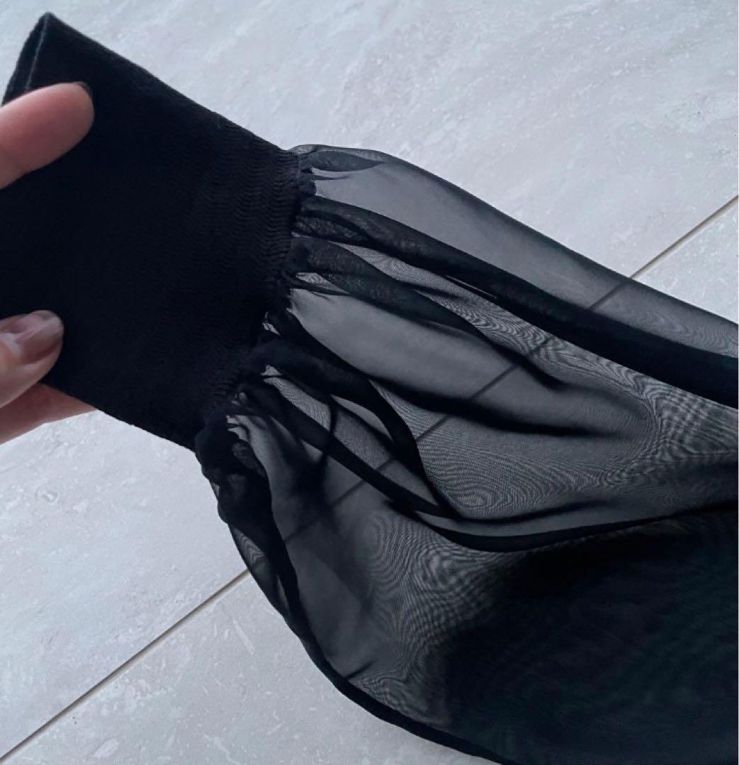 トップス HYKE CROPPED SHEER SLEEVE SWEATER#BLACK