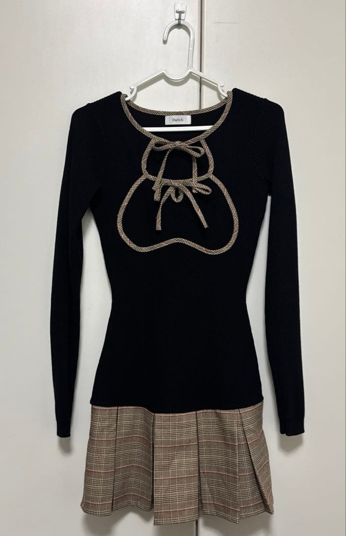 darich ポイントチェックニットミニワンピース