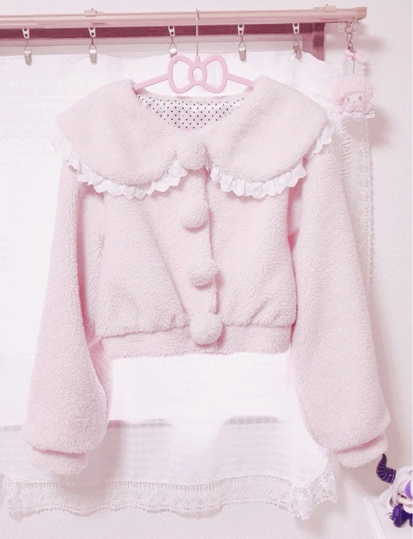 pium フリルカラーショートボアコート ピンク