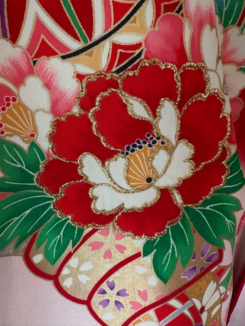 お宮参り 産着 赤 女の子 金糸刺繍 金コマ刺繍