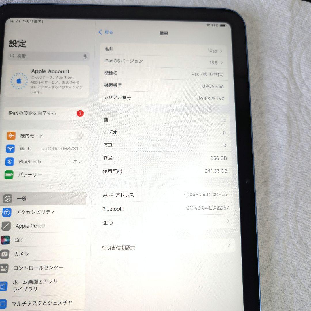 Apple iPad 第10世代 256GB WiFiモデル ブルー 美品 保証