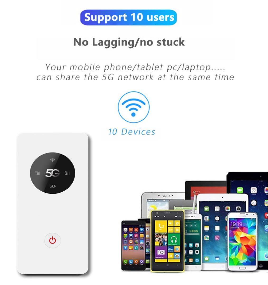 業務用 SIMフリー 5Gモバイルルーター 5000mAh 薄型 海外 旅行出張