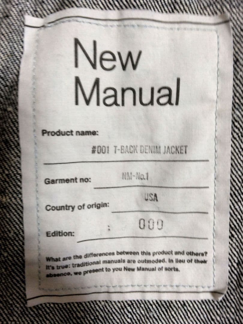 ジャケット・アウター NEW MANUAL #001 T-BACK DENIM JACKET