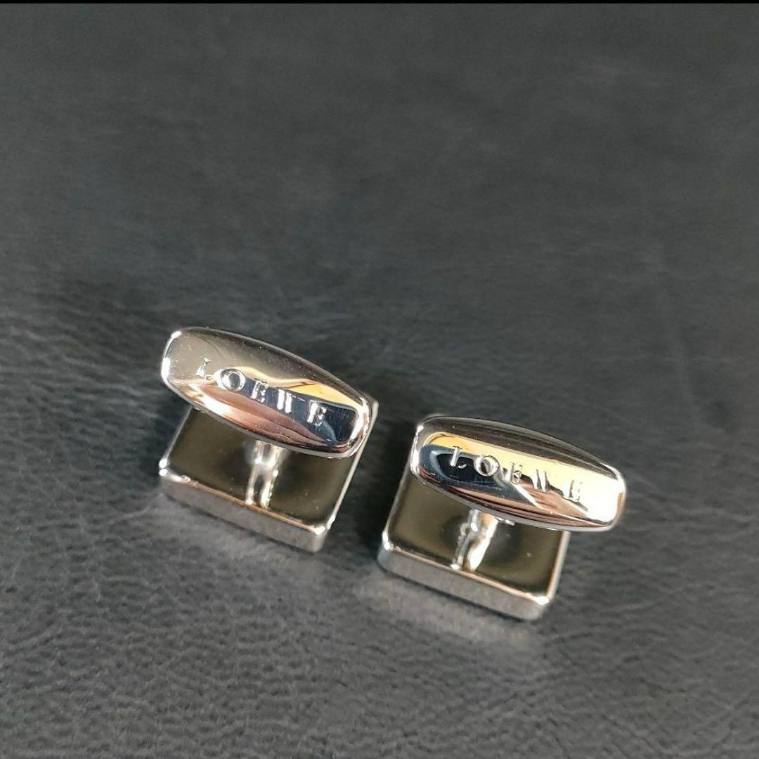 【美品】LOEWE　ロエベ　カフス　ブルー　ネイビー　シルバー　スクエア　ロゴ