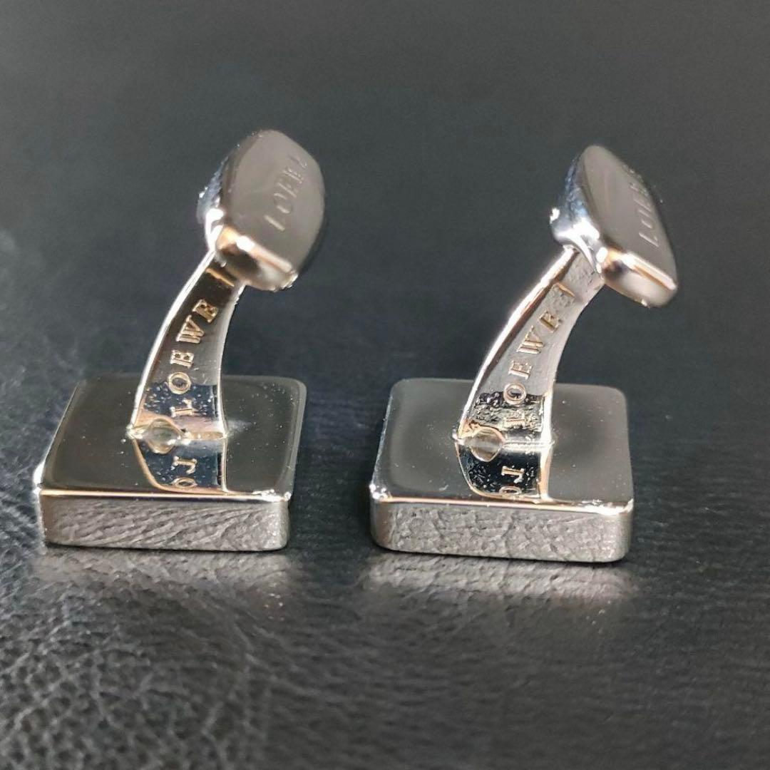 【美品】LOEWE　ロエベ　カフス　ブルー　ネイビー　シルバー　スクエア　ロゴ