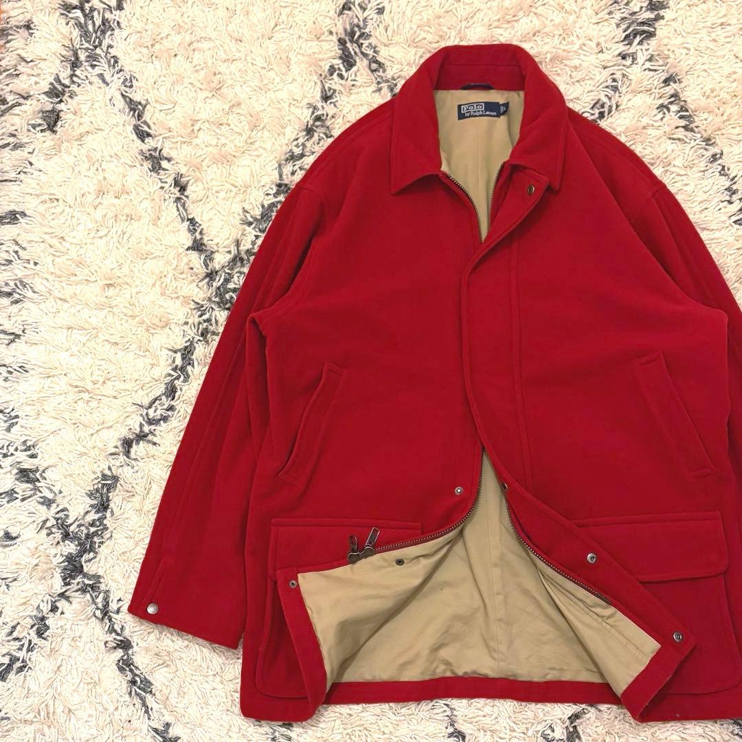 90s Polo Ralph Lauren ステンカラーコート　赤　ウール