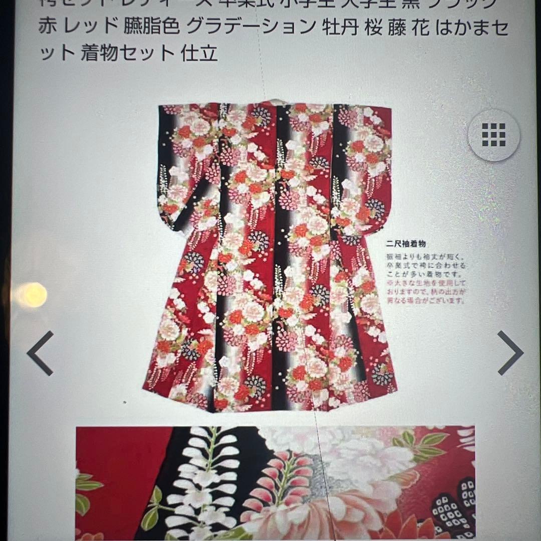 着物 袴 下帯 襦袢 4点セット２尺袖 牡丹桜藤 古典柄 吉祥文様