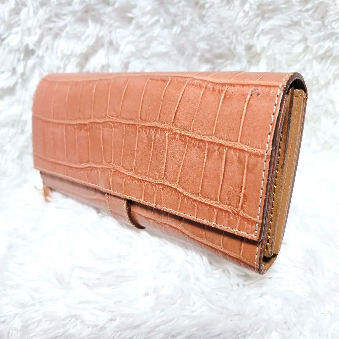 2/7限定☆フェリージ 長財布 クロコ型押し 本革 イタリア製 オレンジブラウン