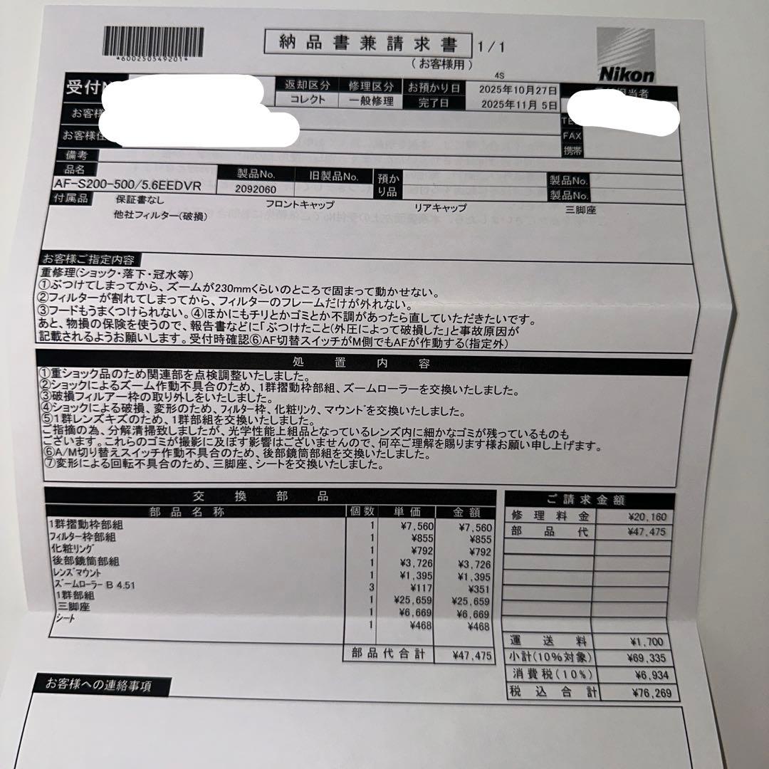 レンズ(ズーム) Nikon AF-S NIKKOR 200-500mm f5.6E ED VR