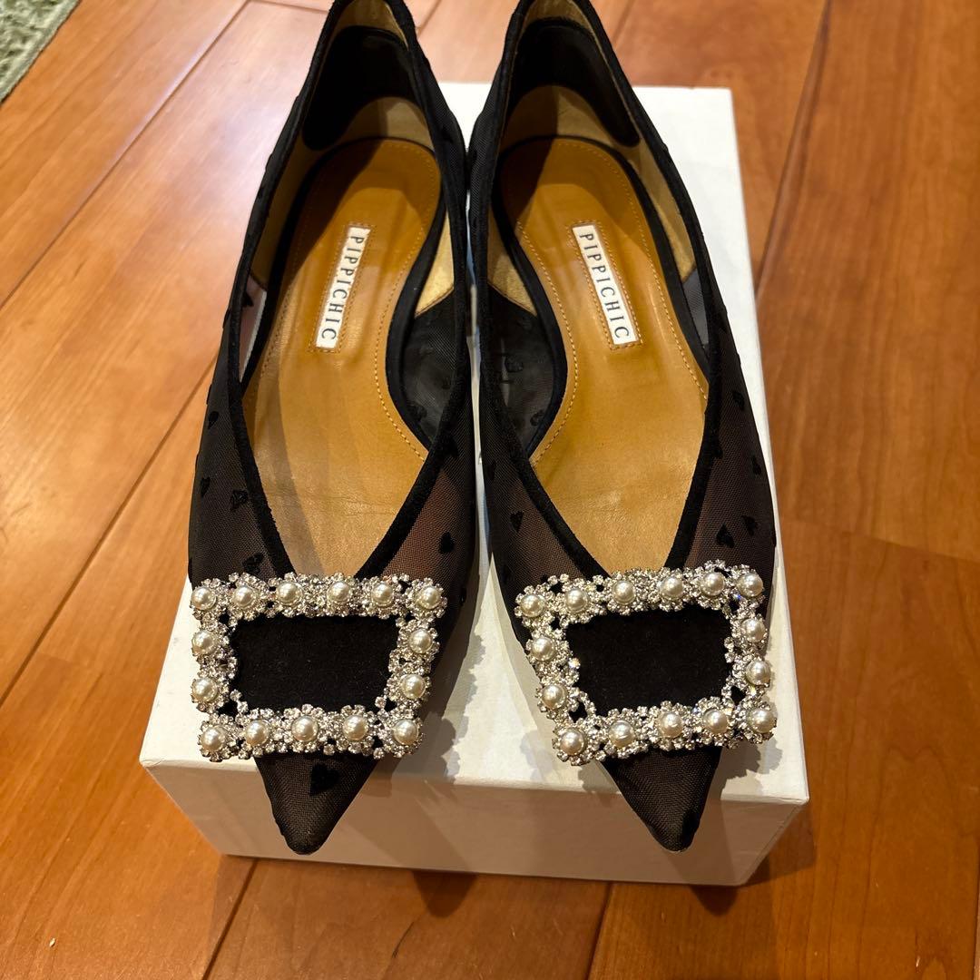 お値下！！　ピッピシック　ハートフロッキービジューパンプス　38