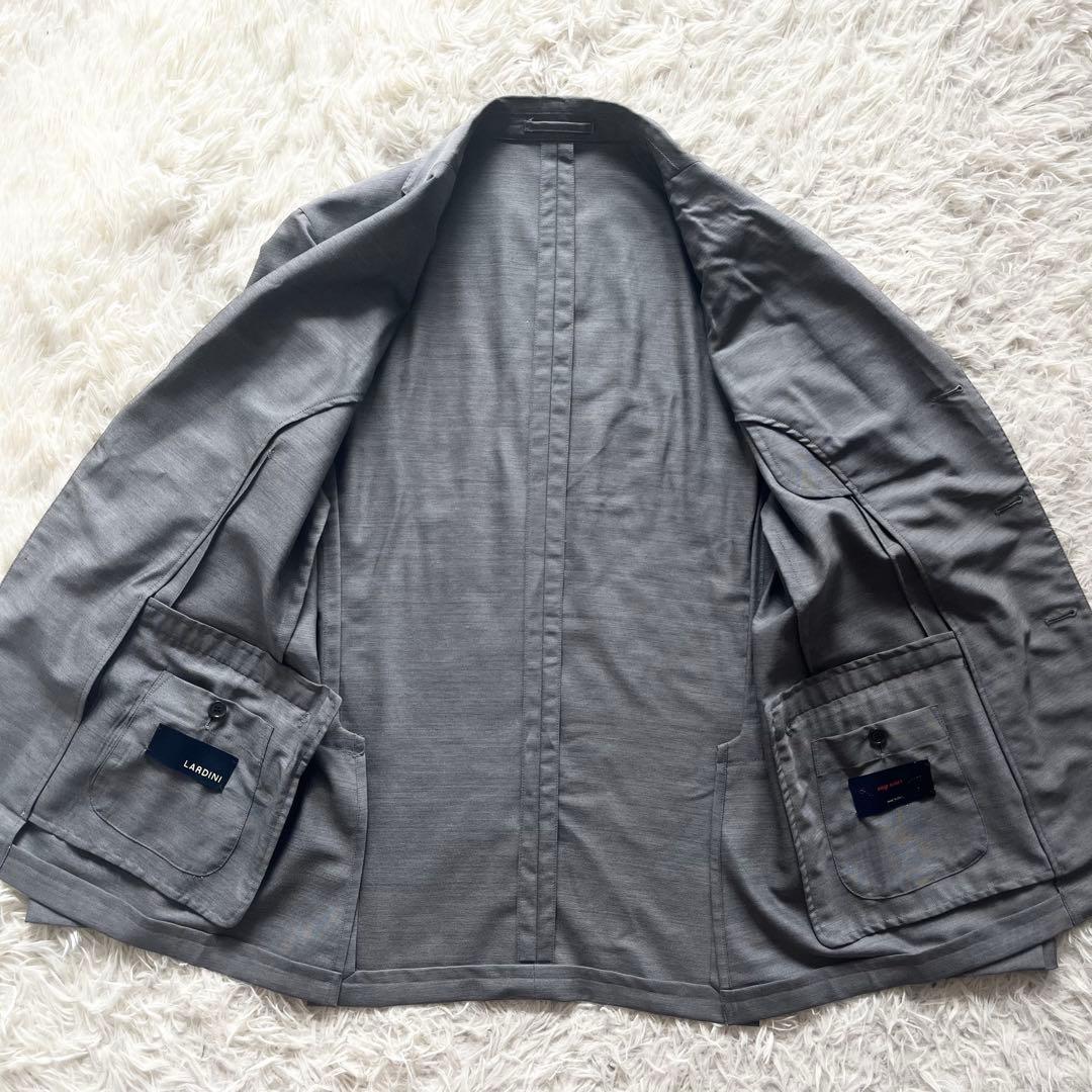 <美品>LARDINI easy wear 新ロゴ グレー ウールジャケット52