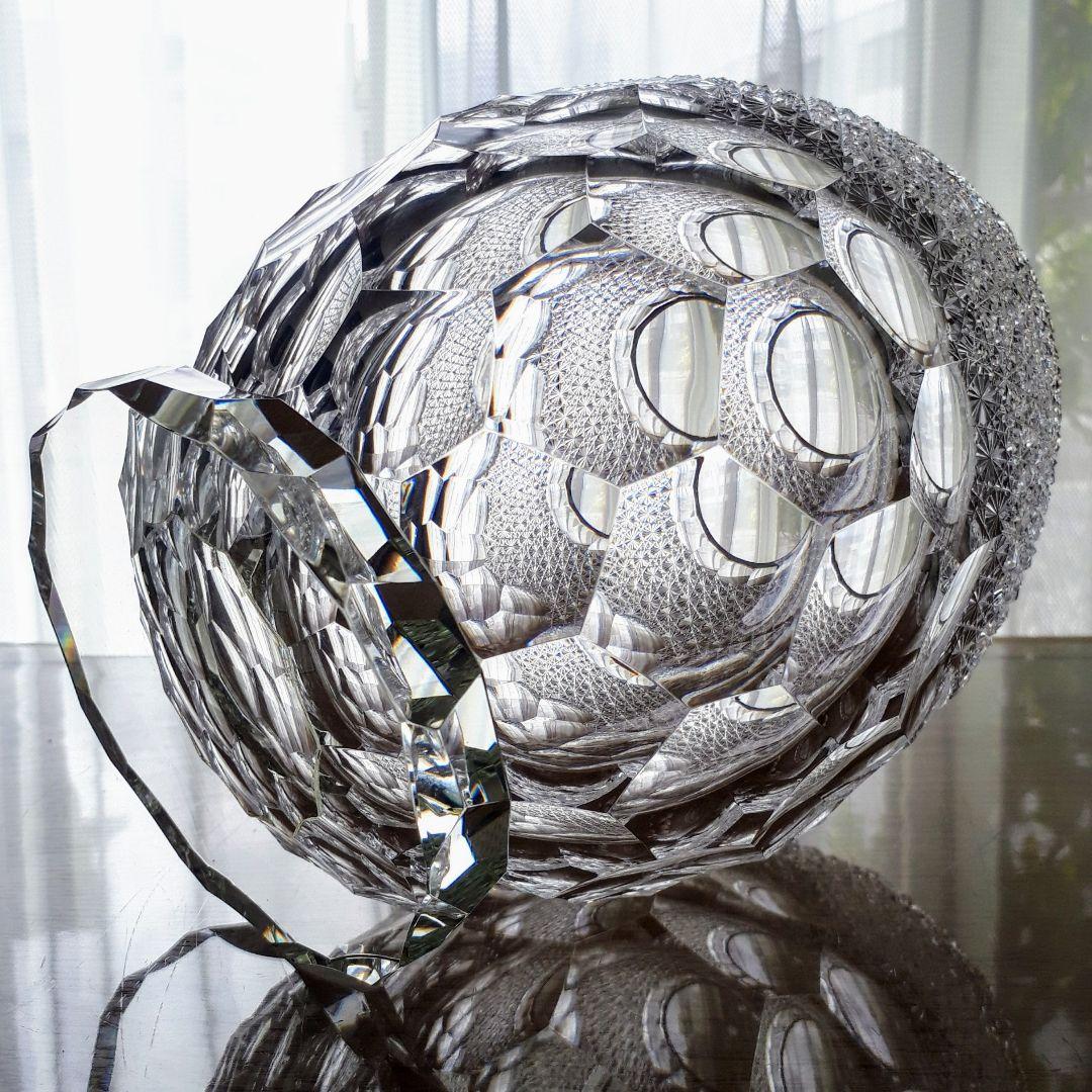 江戸切子　堀口硝子　三代目秀石 作品　花器　銘「ゴジラの卵」【 未使用　美品 】