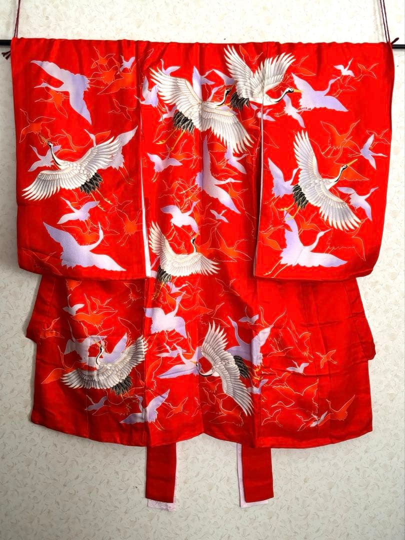 お宮参り 祝い着 掛け着 産着 長襦袢付き 赤 朱赤 鶴 女の子
