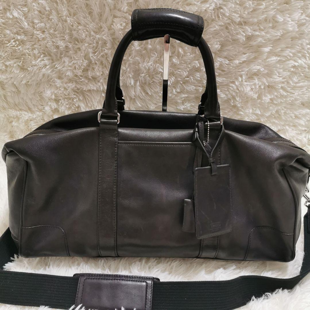 コーチ オールレザー 大容量 ボストンバッグ 南京錠 キー付き ブラック 黒