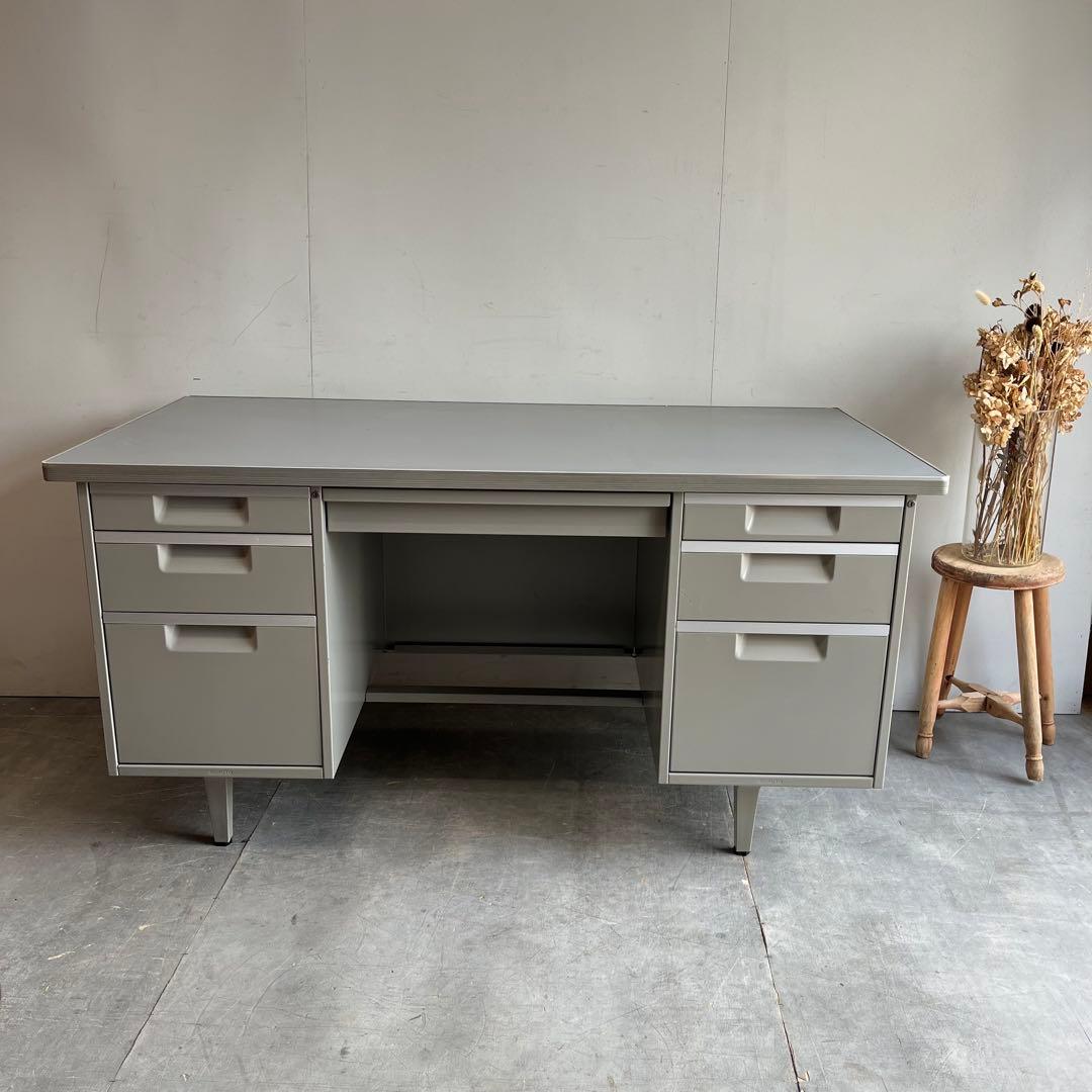 KOKUYO インダストリアル スチール デスク レトロ 両袖机 オフィス 鍵付