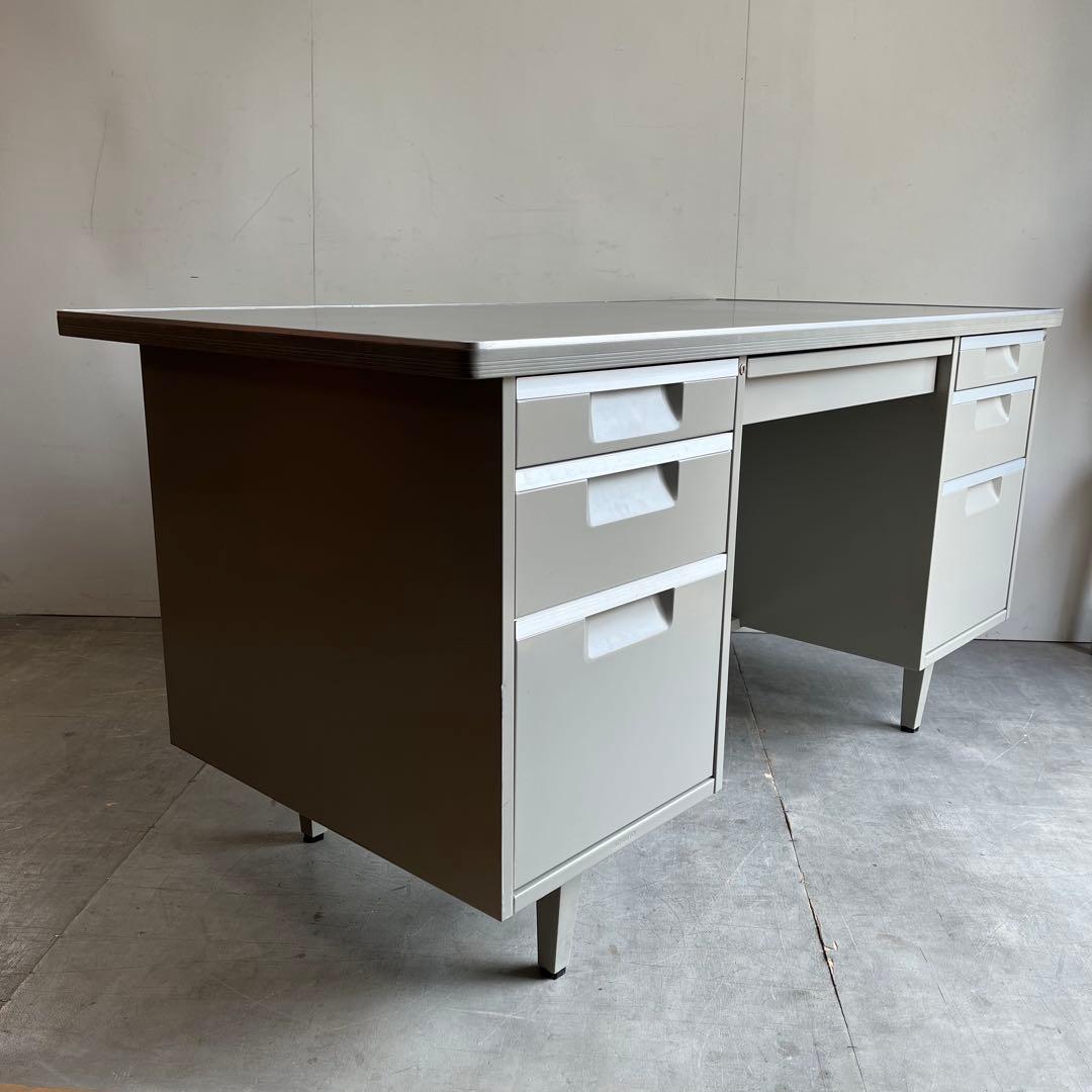 KOKUYO インダストリアル スチール デスク レトロ 両袖机 オフィス 鍵付