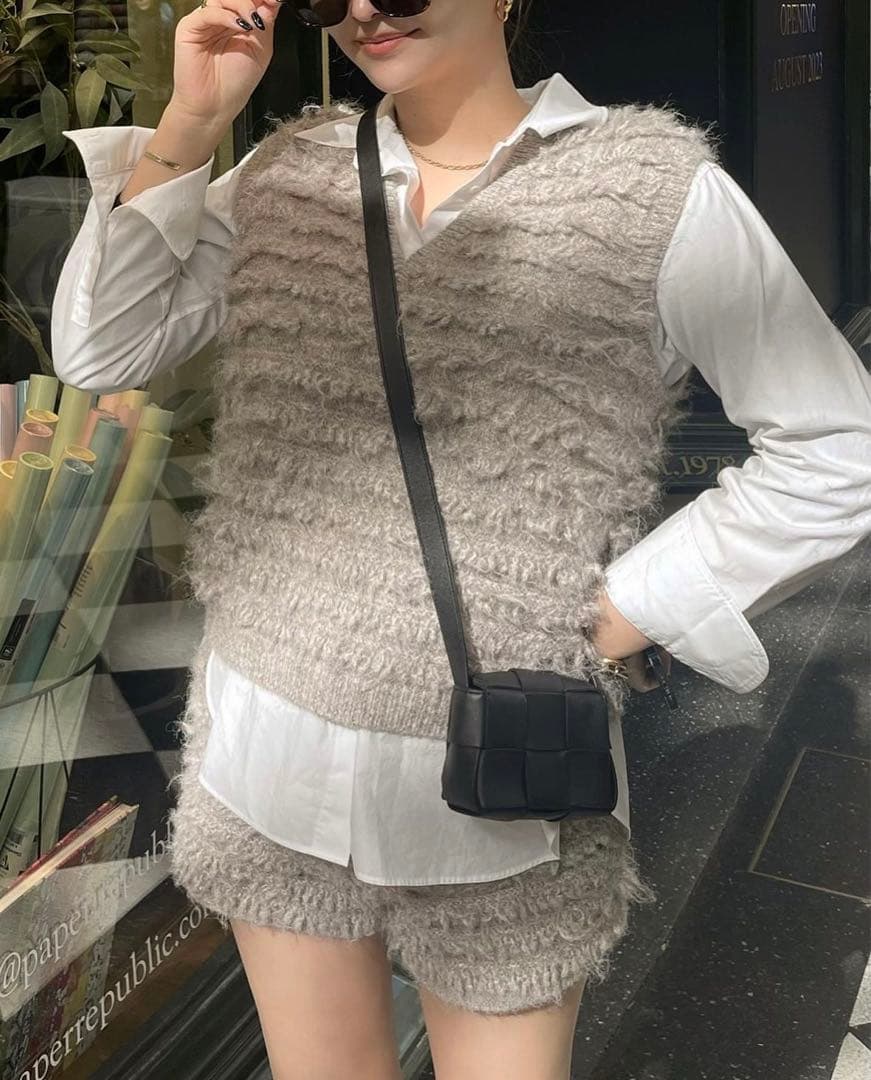 THE TOE シャギーニットショートパンツ　graybeige