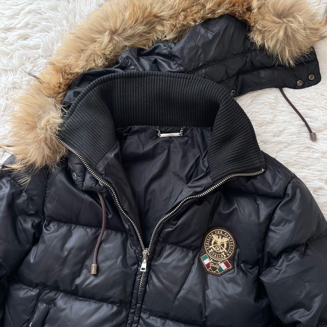 DOLCE&GABBANA フーデット パファージャケット コヨーテファー 黒