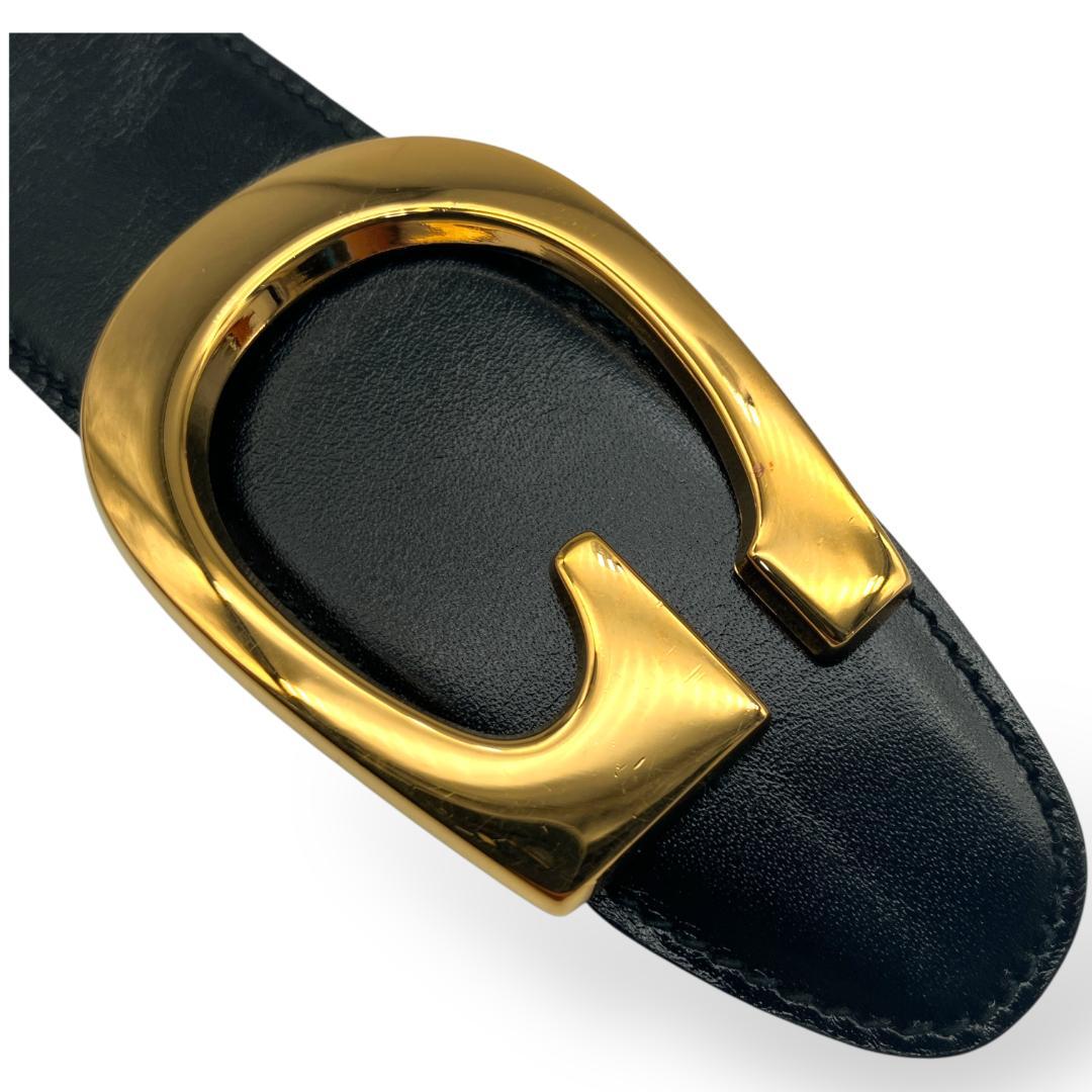 【美品】グッチ Gバックル リバーシブルベルト ゴールド ブラック ブラウン