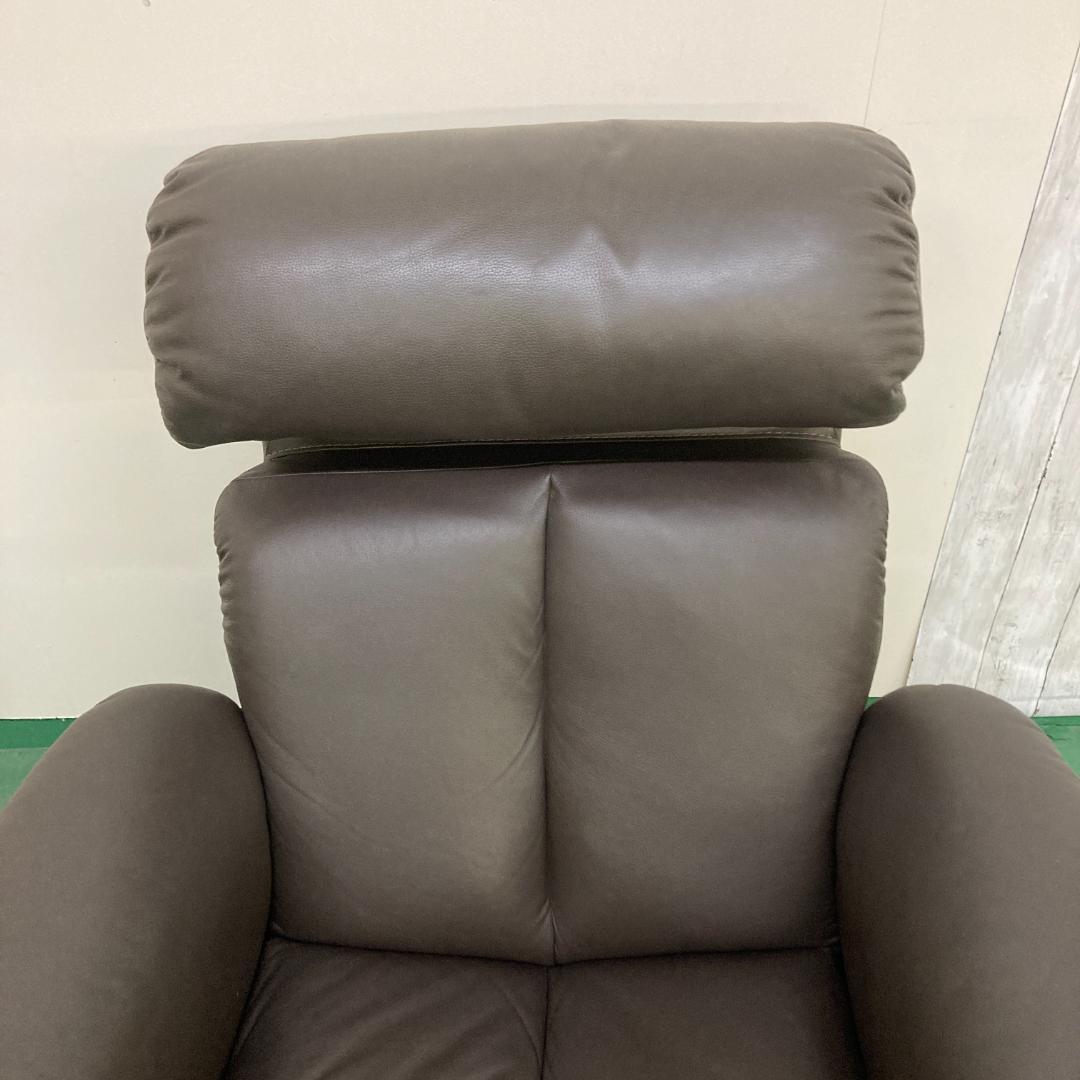 リクライニングソファ　一人掛け　ヘッドレスト可動式　本革