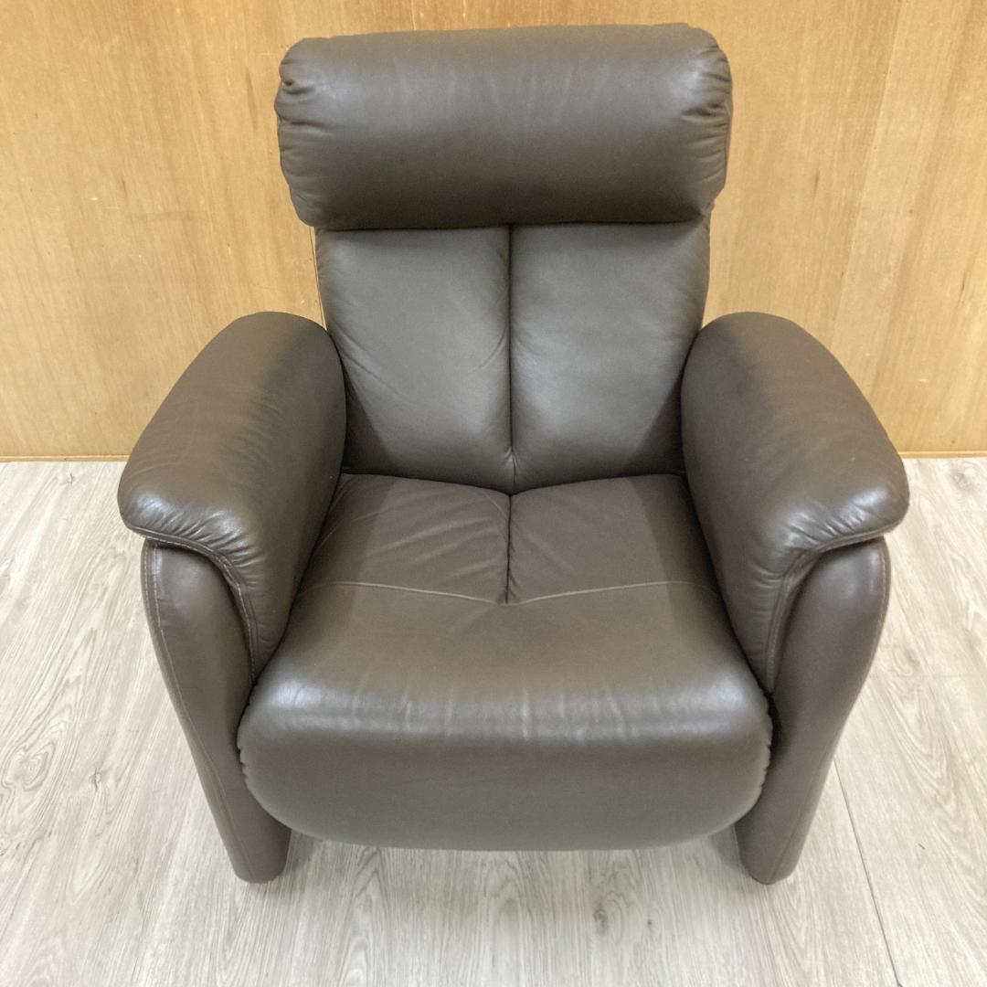 リクライニングソファ　一人掛け　ヘッドレスト可動式　本革