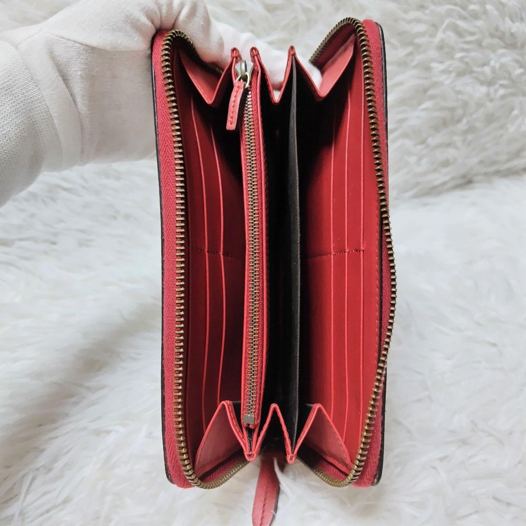 レア極美品✨チェリースプリームラウンドファスナー長財布　ゴールド金具赤レザー