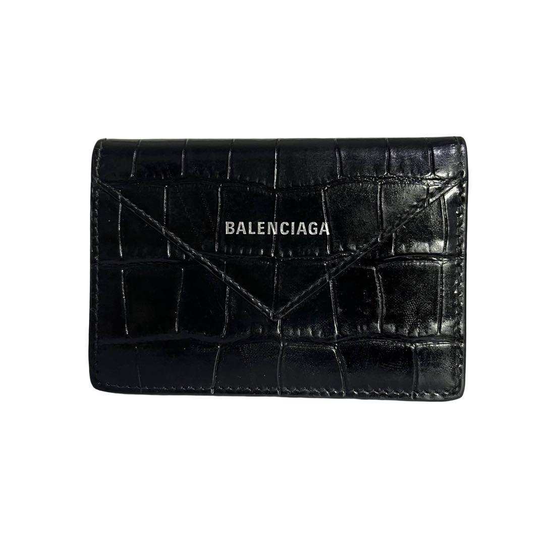 希少✨バレンシアガ カードケース 名刺入れ クロコ型押し レザー 刻印 黒
