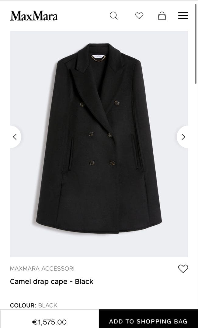 新品値札付 フランス購入 定価約40万円 マックスマーラ キャメル100%ケープ