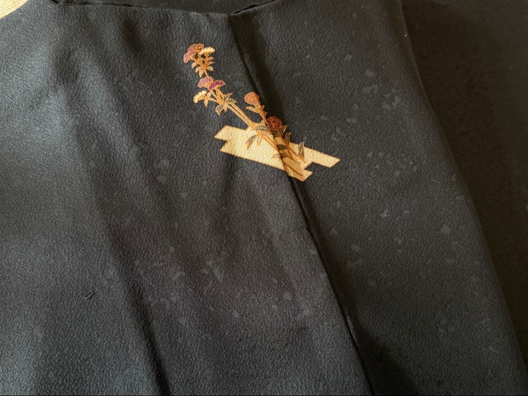 二尺袖　振袖　訪問着　黒地　松 梅 藤