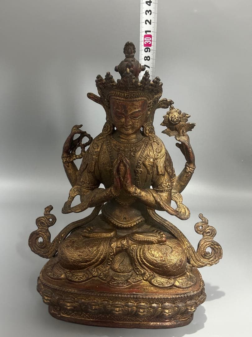 仏教古美術 純銅静座観音 四腕観音仏像文化遺産 文化財仏像伝承