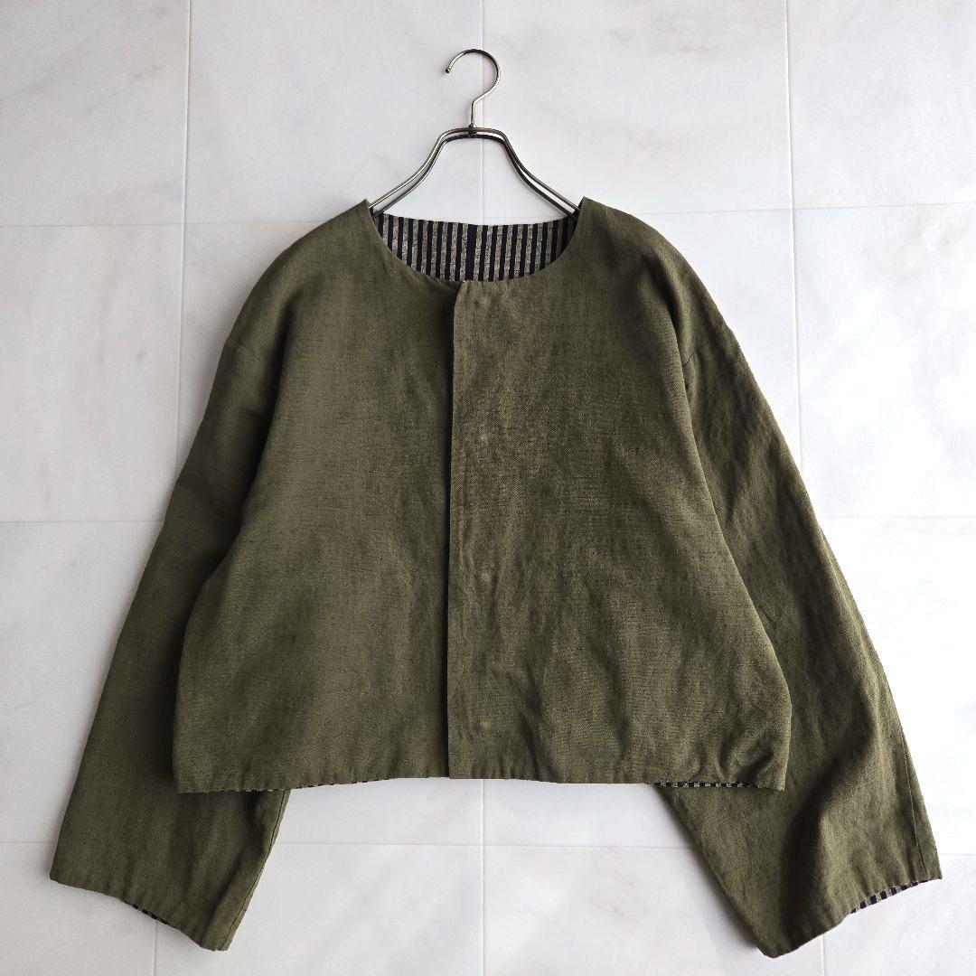 YAMMA ヤンマ産業 会津木綿 リバーシブル ノーカラージャケット