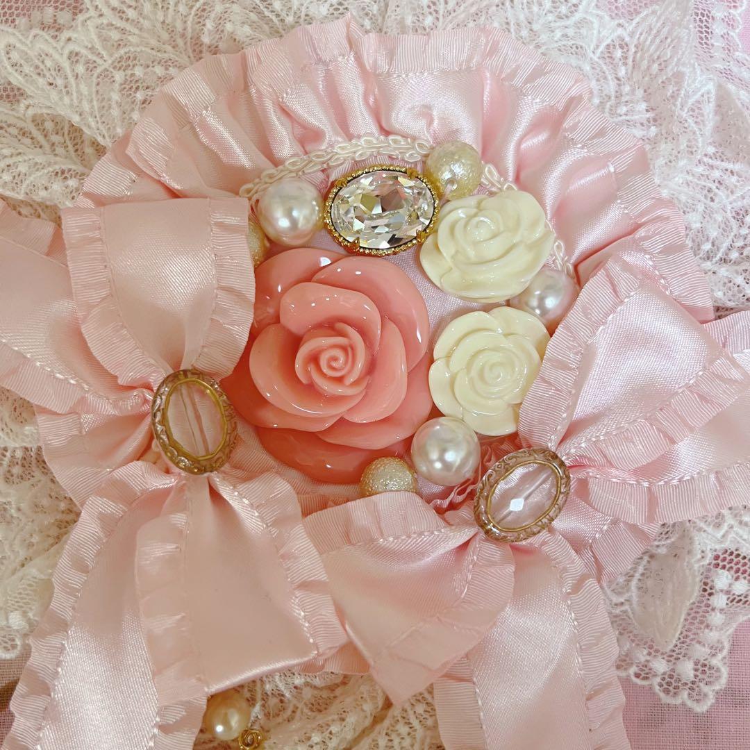 【レア】BABY, マドモアゼルジュエルローズ　丸型コーム　ピンク　ビジュー