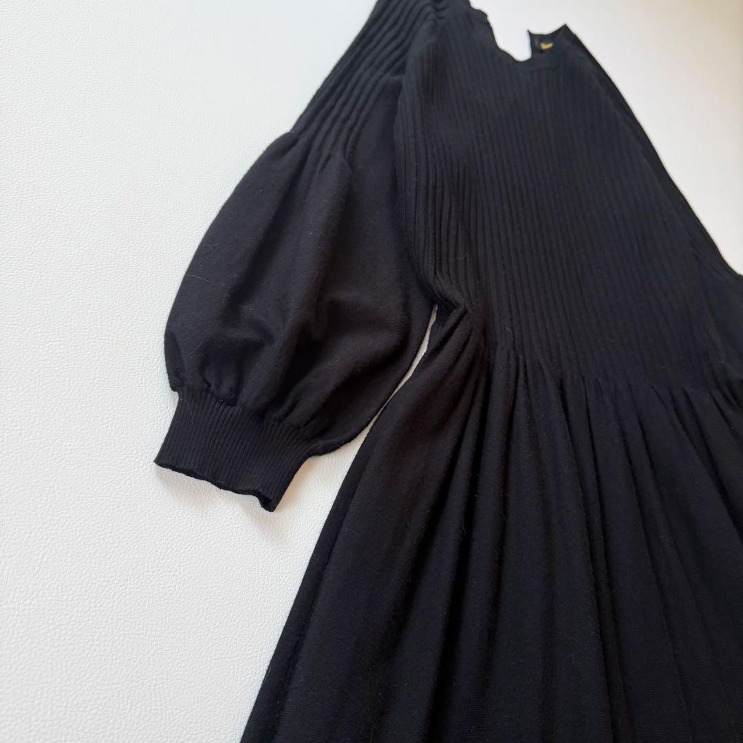 9.4万円✨ドゥロワー　16Gリブニットロングワンピース　バルーンスリーブ　黒
