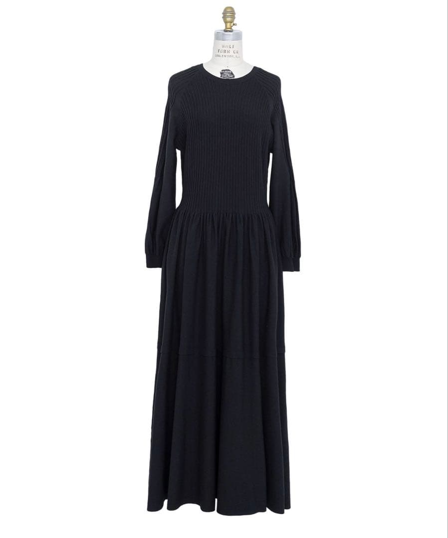 9.4万円✨ドゥロワー　16Gリブニットロングワンピース　バルーンスリーブ　黒