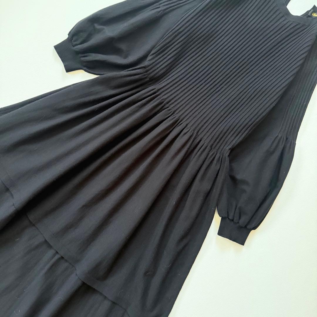 9.4万円✨ドゥロワー　16Gリブニットロングワンピース　バルーンスリーブ　黒