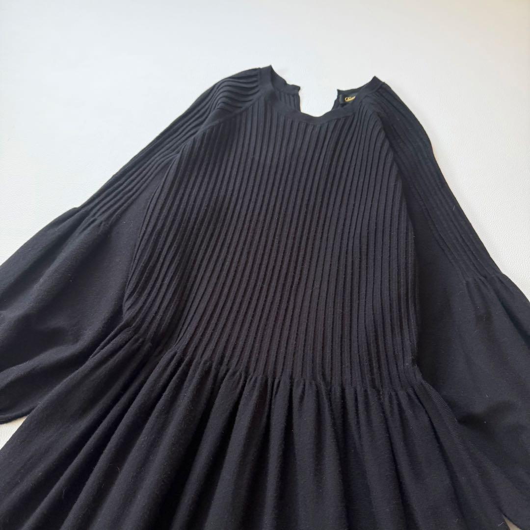 9.4万円✨ドゥロワー　16Gリブニットロングワンピース　バルーンスリーブ　黒