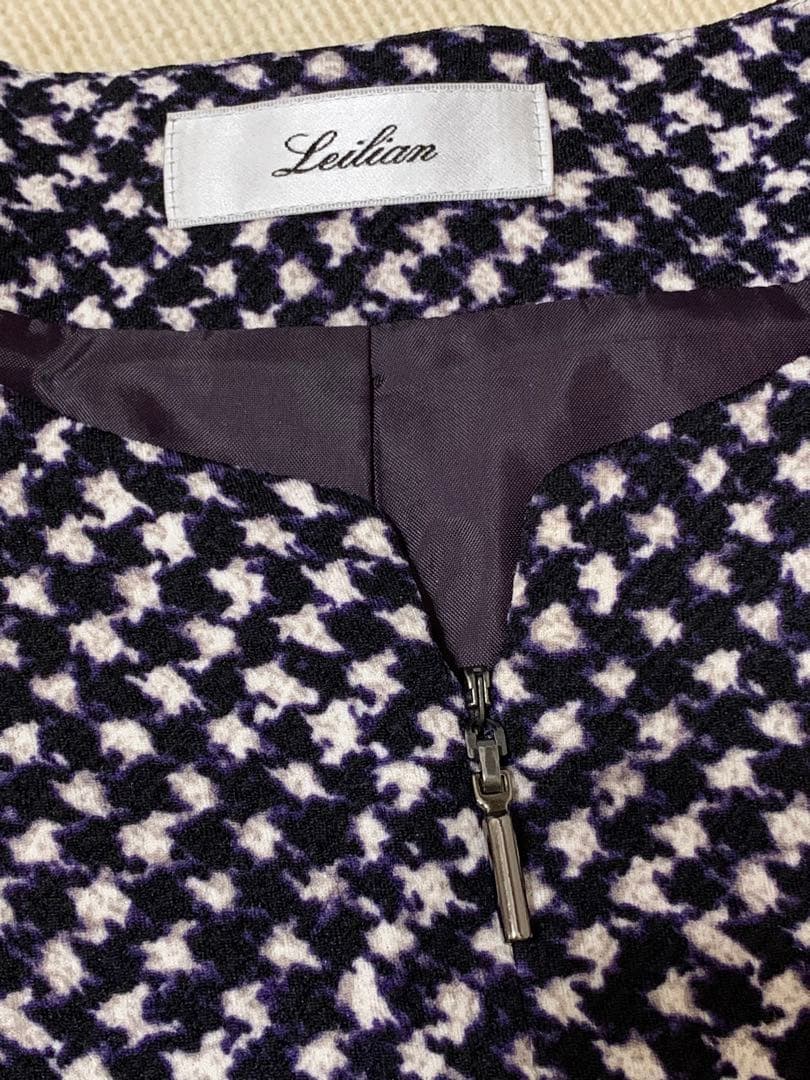 レリアン　千鳥格子プリント　Aラインフレアワンピース　13号　美品　現行タグ