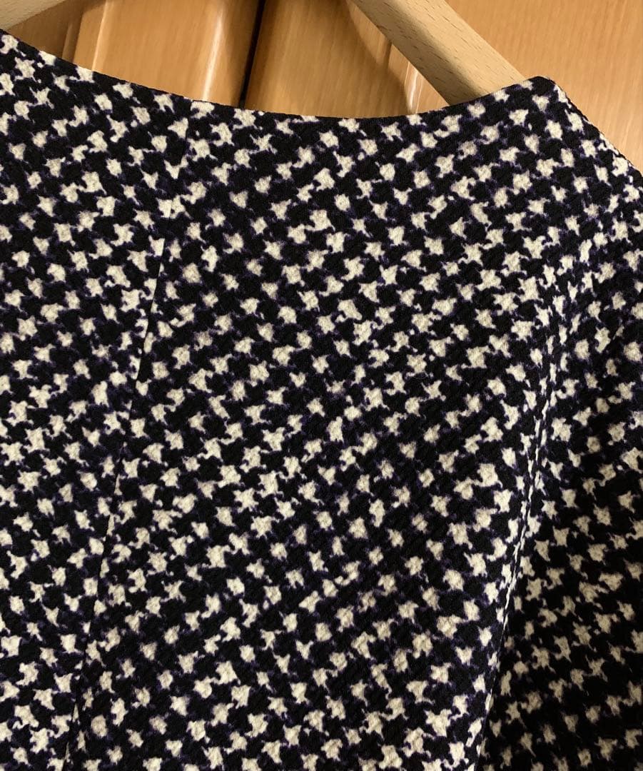 レリアン　千鳥格子プリント　Aラインフレアワンピース　13号　美品　現行タグ