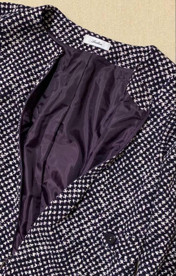 レリアン　千鳥格子プリント　Aラインフレアワンピース　13号　美品　現行タグ